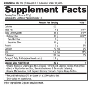 Organic Vital Fiber Supplement Facts